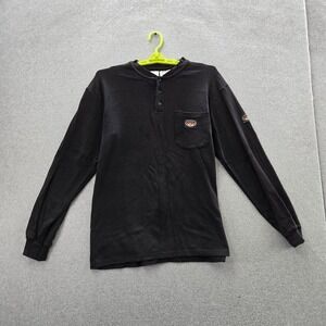 Rasco FR Men Shirt L Black Embroidered Henley Logo Long Sleeve